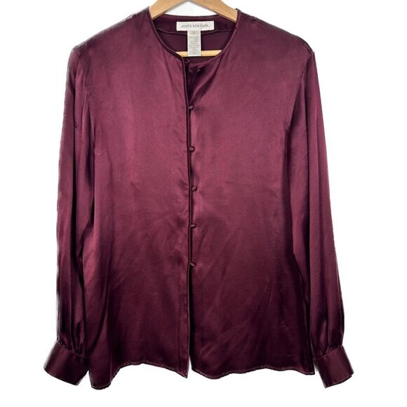 Vintage Size 8 Jones New York 100% Silk Maroon Purple Button Up Blouse - Picture 1 of 8